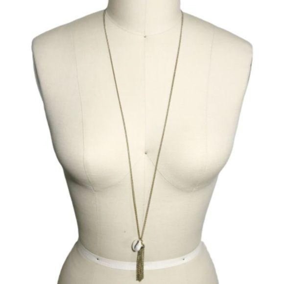 Long Puka Shell and Chain Tassel Lariat Necklace - Picture 3 of 9